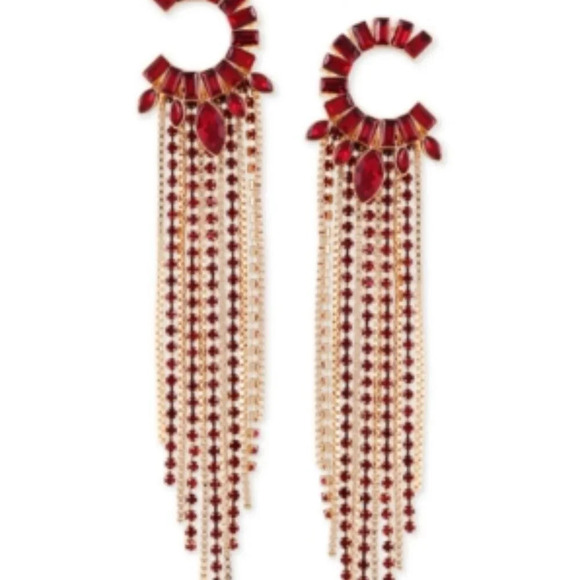 GUESS Red Semi-circle & Fringe Chandelier Earrings - Picture 3 of 3
